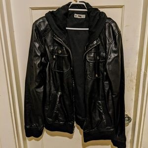Men Charles and a Half Faux Leather Hooded Bomber
